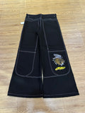 Pantalones cargo negros JNCO bordado bulldog, corte baggy