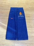 Pantalones JNCO calavera con flama, corte baggy