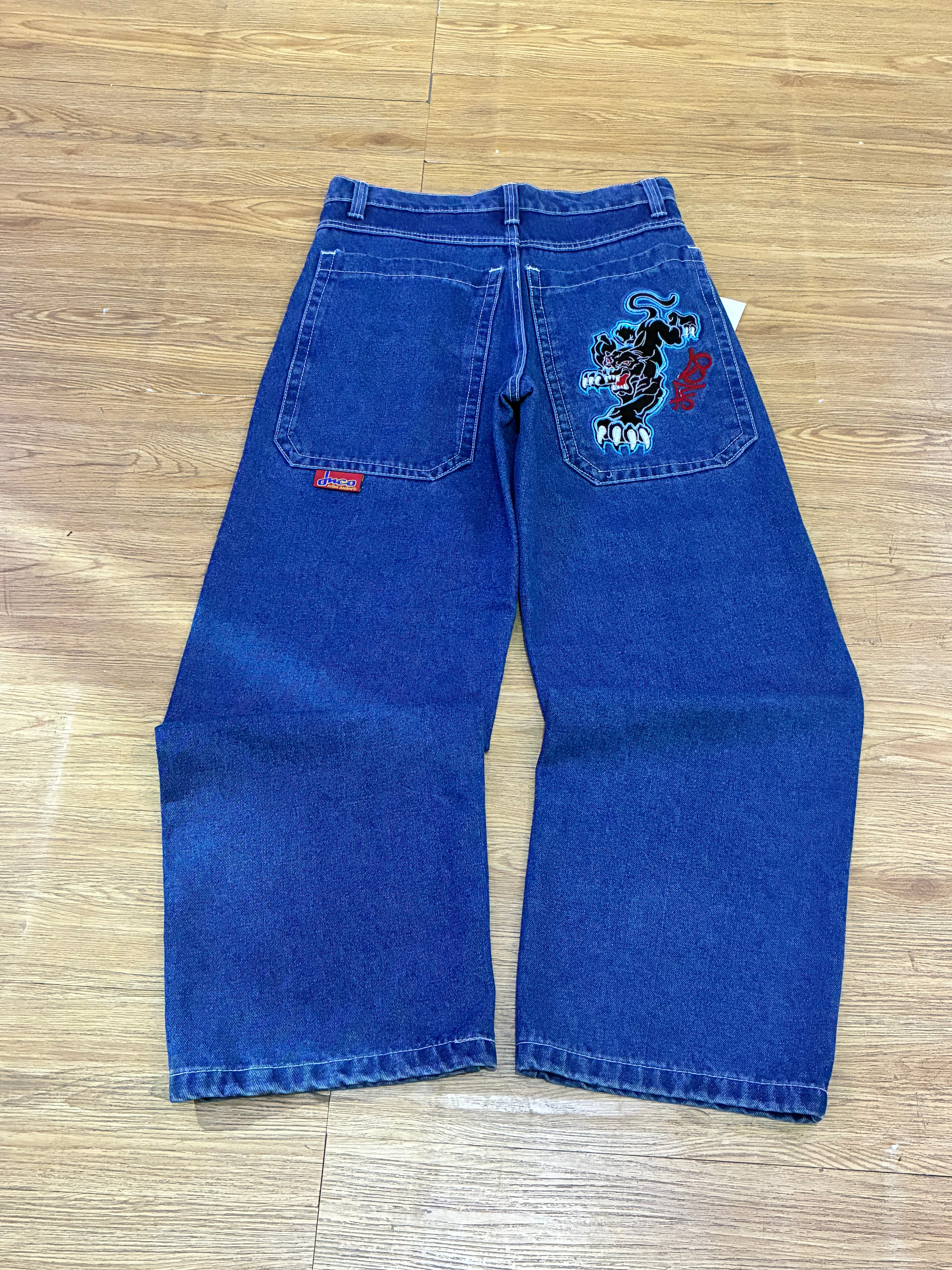 Pantalones JNCO tigre negro con azul, corte baggy